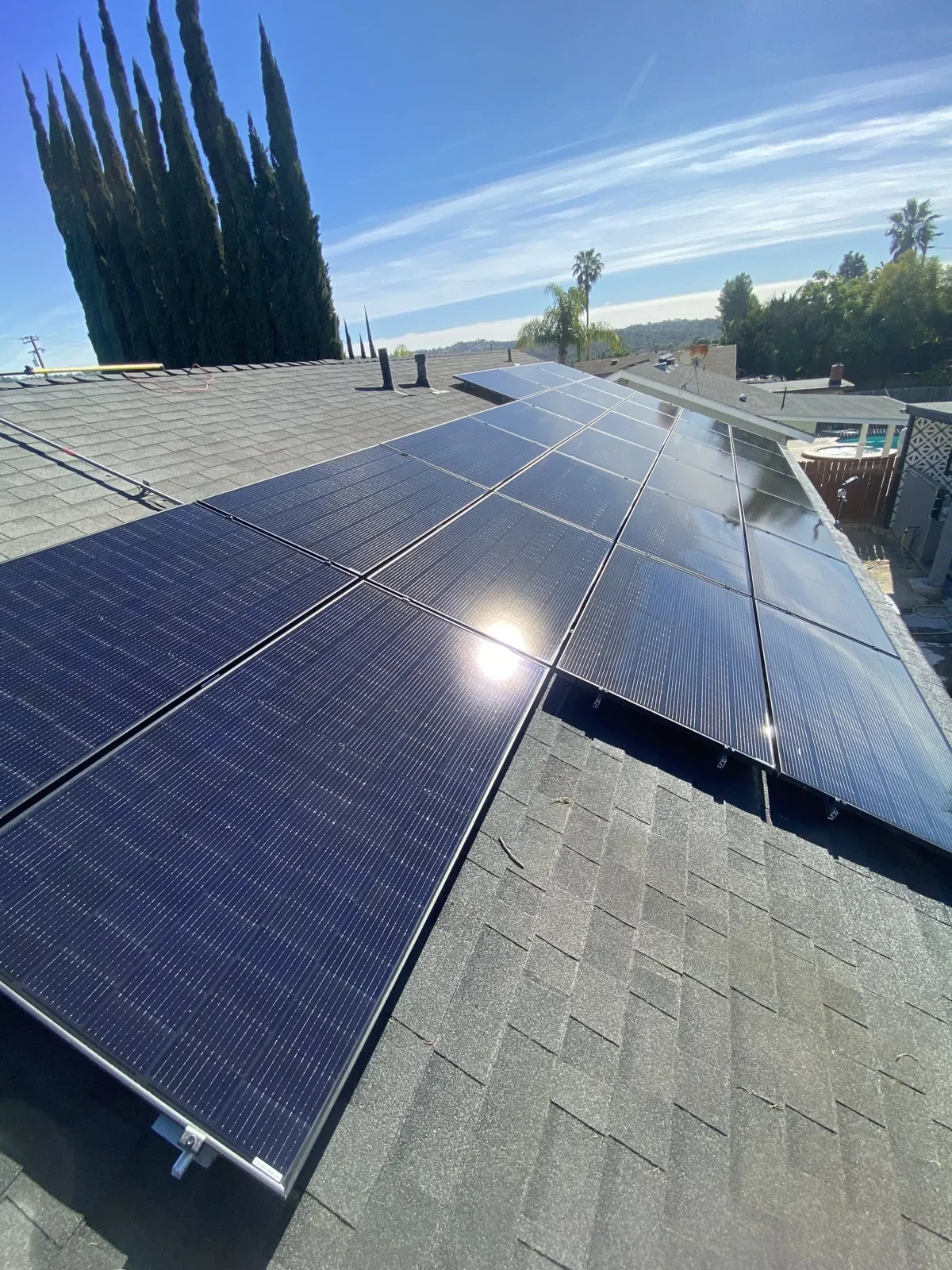 Solar panels after cleaning with clear, reflective surfaces